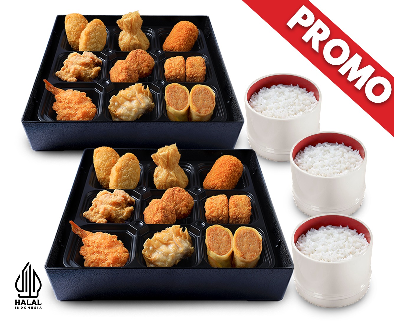 2 IRODORI BENTO AGEMONO PLATTER + 3 RICE