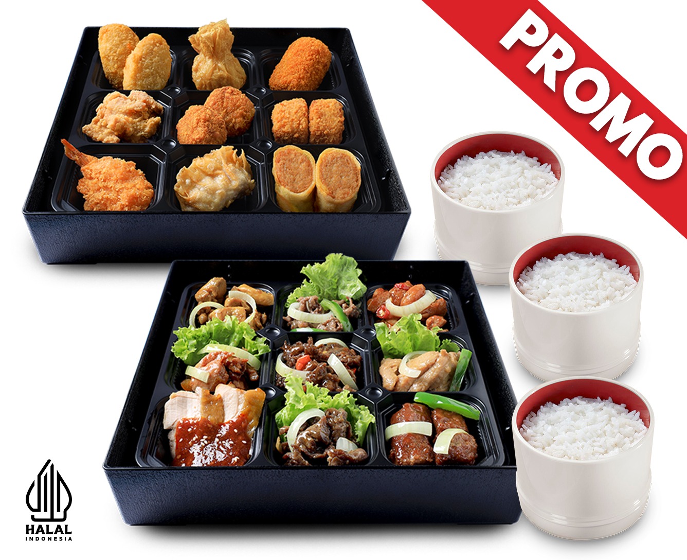 IRODORI BENTO AGEMONO PLATTER + IRODORI BENTO ITAMEMONO PLATTER + 3 RICE