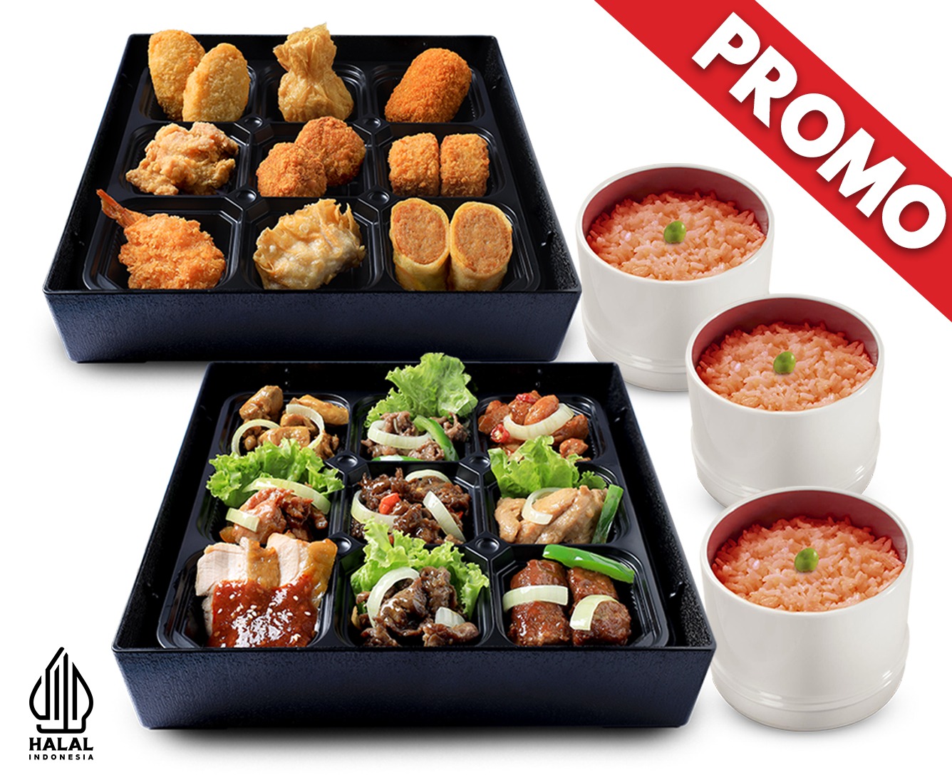 IRODORI BENTO AGEMONO PLATTER + IRODORI BENTO ITAMEMONO PLATTER + 3 KETCHUP RICE