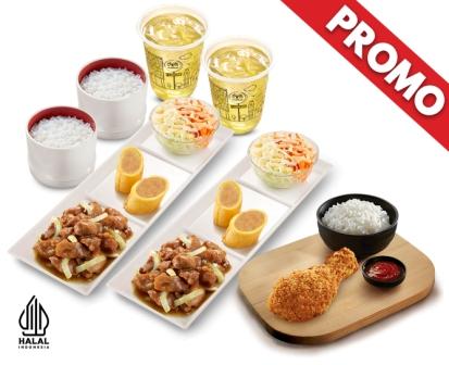 PROMO DOUBLE CHICKEN VIBES 2 SIMPLE SET TERIYAKI 1 + 2 OCHA + HOKBEN FRIED CHICKEN 1PC + NASI