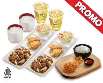 PROMO DOUBLE CHICKEN VIBES 2 SIMPLE SET TERIYAKI 2 + 2 OCHA + HOKBEN FRIED CHICKEN 1PC + NASI