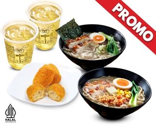 PROMO PAYDAY HOKKAIDO MISO RAMEN LARGE + TORI PAITAN RAMEN LARGE + SOBORO CREAMY KOROKKE + 2 OCHA    