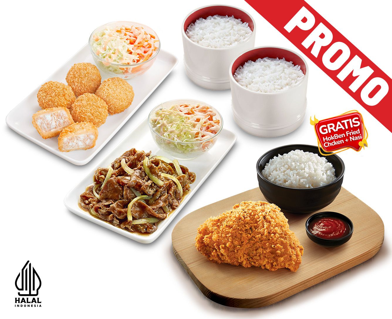 PROMO SSR DEALS TORI BALL + BEEF TERIYAKI + 2 RICE + FREE 1 PAKET HOKBEN FRIED CHICEKEN 1PC