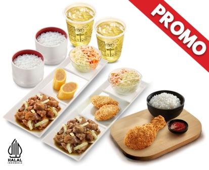 PROMO DOUBLE CHICKEN VIBES 2 SIMPLE SET TERIYAKI + 2 OCHA + HOKBEN FRIED CHICKEN 1PC + NASI        